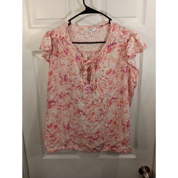 Time And Tru Top Size XXL (20) Pink Multicolor Floral Short Sleeve - Picture 1 of 8